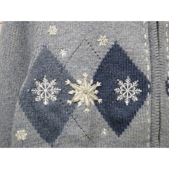 Croft & Barrow Size Small Blue Argyle Snowflake Zip Cardigan Sweater w/ Tags - Picture 2 of 7